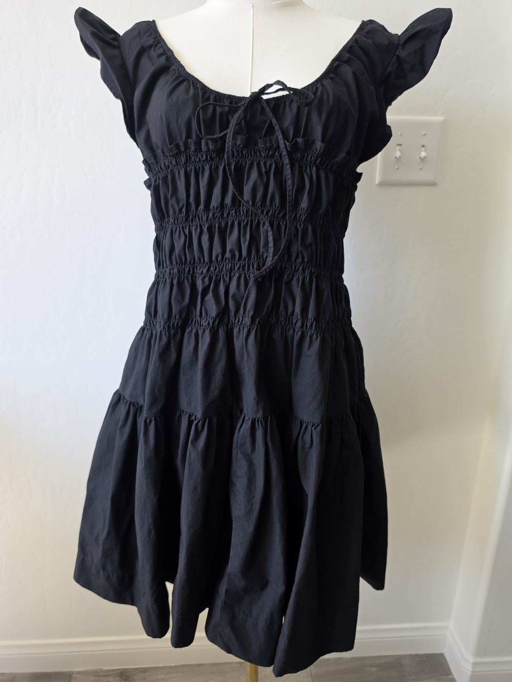 Free Assembly Black Smocked Tiered Dress - SIZE L